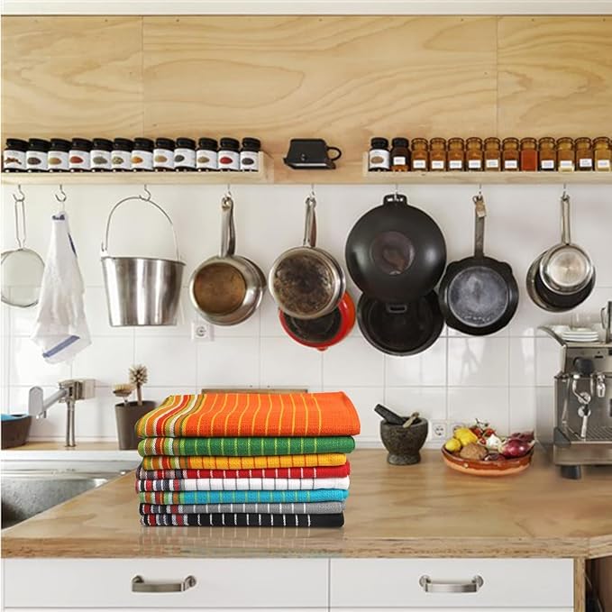 Urban Villa Kitchen Towels 100% Cotton Dish Towels for Kitchen(Set of 8)20”x30” Dish Cloths Highly Absorbent Kitchen Linen Set with Hanging Loop Perfect for Drying Dishes Cleaning Towels -Multicolor - Image 2