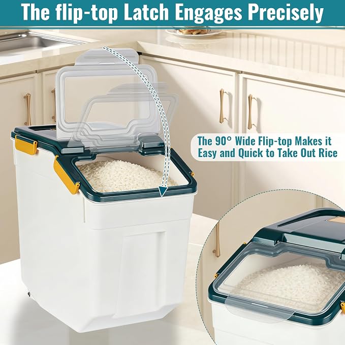 4 Pack Rice Container 25 lbs Large Bulk Flour Sugar Storage Holdhouse Plastic Grain Cereal Dry Goods Bin with Spoon and Measuring Cup for Kitchen Pantry Organization - Blue - Image 5
