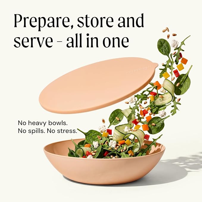 Large Serving Bowl with Lid - Certified Recycled Food-Safe Plastic, BPA-Free, Dishwasher, Microwave, Fridge and Freezer Safe | 4.96qt | Peach - Image 2
