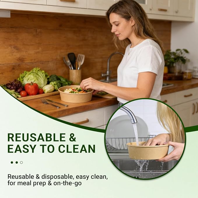 47oz Disposable Meal Prep Food Container w/Lids, 200 Sets Deli Bowl Paper Box To Go, Sturdy Bulk Pack for Event Restaurant Food Serving Salad Soup Pho Acai Picnic - Image 10