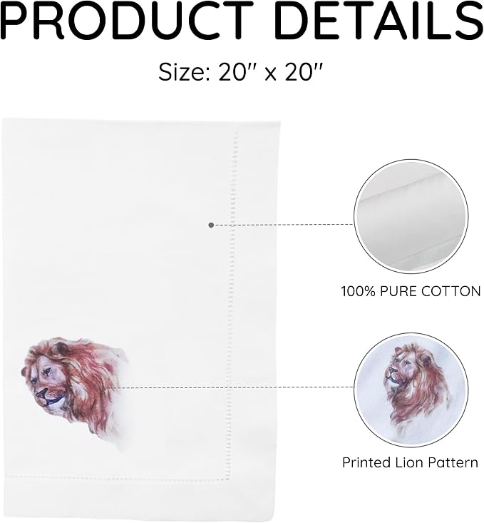 Cloth Tea Napkins Set of 4, Wildlife Print Cloth Napkins, Reusable Cotton Table Napkins for Dinners, Parties, Coffee and Cocktail Settings, 20x20 Inches (Lion) - Image 3