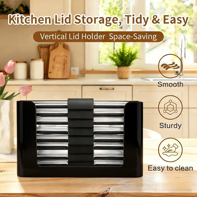 Food Storage Container Lids Organizer for Rubbermaid Brilliance Nap-On Lids | Lid Organizer for Kitchen Cabinet Storage -- Fits 9.6,3.2 & 4.7 Cups -- Holds 16 Lids - Image 4