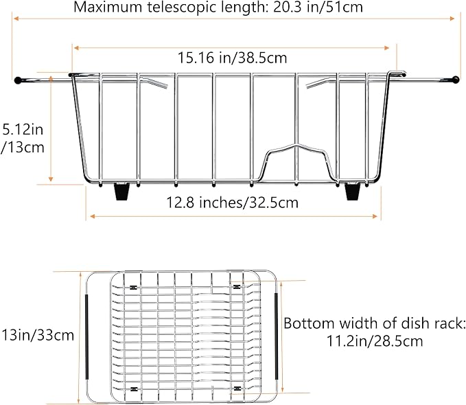 NiuYichee Stainless Steel Dish Drying Rack(15"L X 12.6"W X 4.7"H), Expandable Fruit & Vegetable Drain Rack over Sink, Dish Drainer Rack in Sink, with Stainless Steel Utensil Holder & Silicone Mat(16") - Image 2