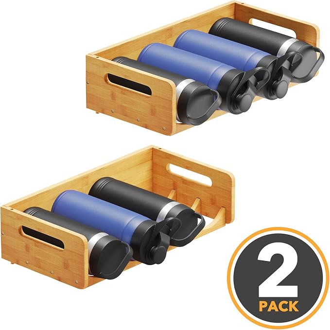 SpaceAid Bamboo Water Bottle Organizer with Labels, Kitchen Pantry Water Bottle Storage Rack for Cabinets, Home Cup and Wine Bottle Holder Shelf Organizers, 2 Pack 4-Slot, Hold 8 Bottles - Image 6