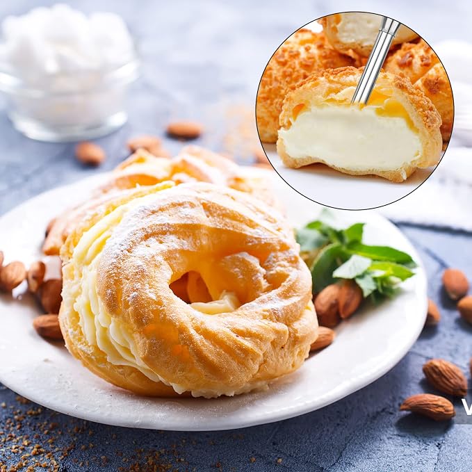 2 Pieces Stainless Steel Nozzles, Reverse Injector, Pastry Baker Nozzle Sleeve, Cream Pipe Decoration Tools for Filling Donuts, Cupcakes with Cleaning Brush - Image 3