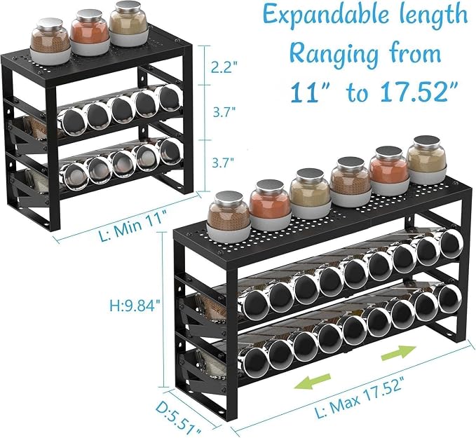 Jojocross Expandable, Stackable, Adjustable Spice Rack kitchen Organizer,Metal Pantry Storage Shelves - Multi-Tier Shelf for Cabinet, Countertop, Pantries, Cupboard or Wall Mount,Black - Image 5