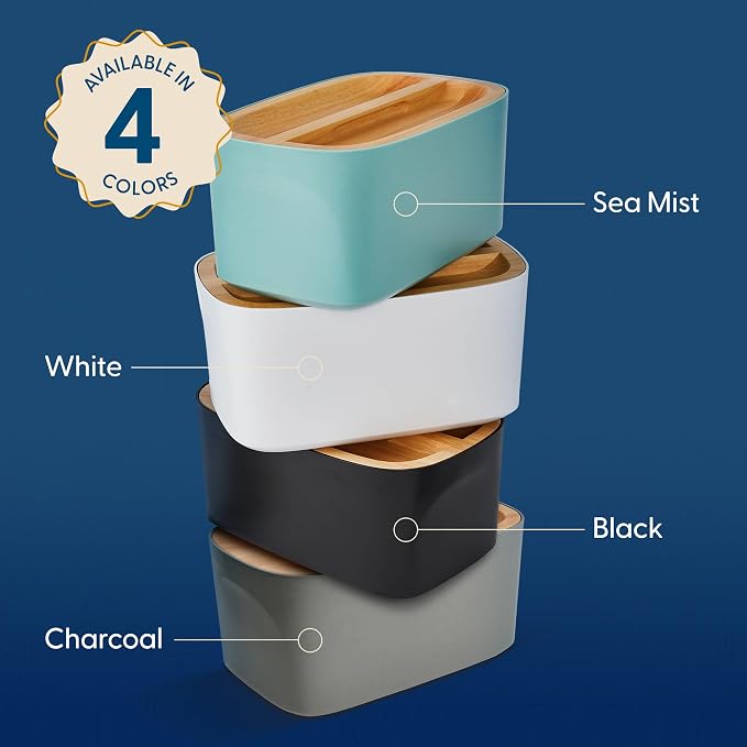 Sonder LA Union Bread Box with Wood Lid (White) Large 14.25x9.25x7 in | Bamboo Fiber & Recycled Plastic Body with Reversible Bread Board Lid, Kitchen Countertop Use, Larger Than It Appears, 4 lbs - Image 8