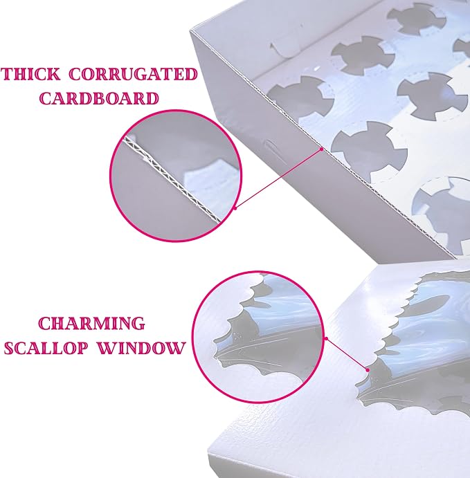 SEROJA 10 Pack Cupcake Boxes 24 Count with Lid - Stackable Cupcake Carrier for 240 Cupcakes, Sturdy Disposable Containers for Mini and Standard Cupcakes, Muffins & Pastries （20.1x13.8x4 Inch） - Image 2