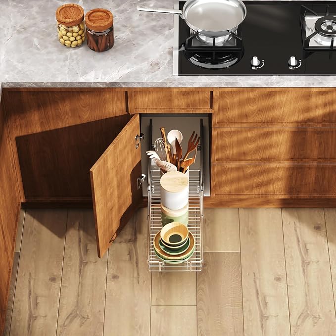 LOVMOR Pull Out Cabinet Organizer and Storage 7½" W x 21½" D, Slide Out Shelves for Kitchen Cabinets - Image 5