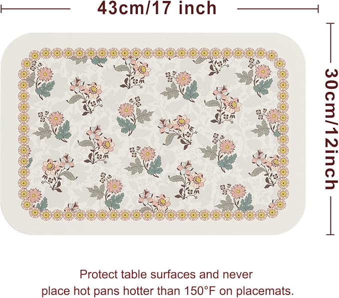 Vinyl Waterproof Placemats Set of 6 Rectangular,12"*17"-Hazel D | Wipeable Beautiful Print Place Mats,Stain Resistant,Heat Resistant,Everyday Meals,Kitchen,Dinning,Holiday,Decor - Image 6