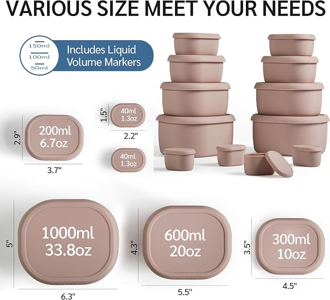ISSEVE 12Pcs/Set Nesting Silicone Food Storage Containers with Lids | BPA-free, Reusable, Meal Prep Containers, Small Freezer Portions, Dishwasher Cleaning, Nested Cabinet Storage, 5 Sizes, Pink - Image 4