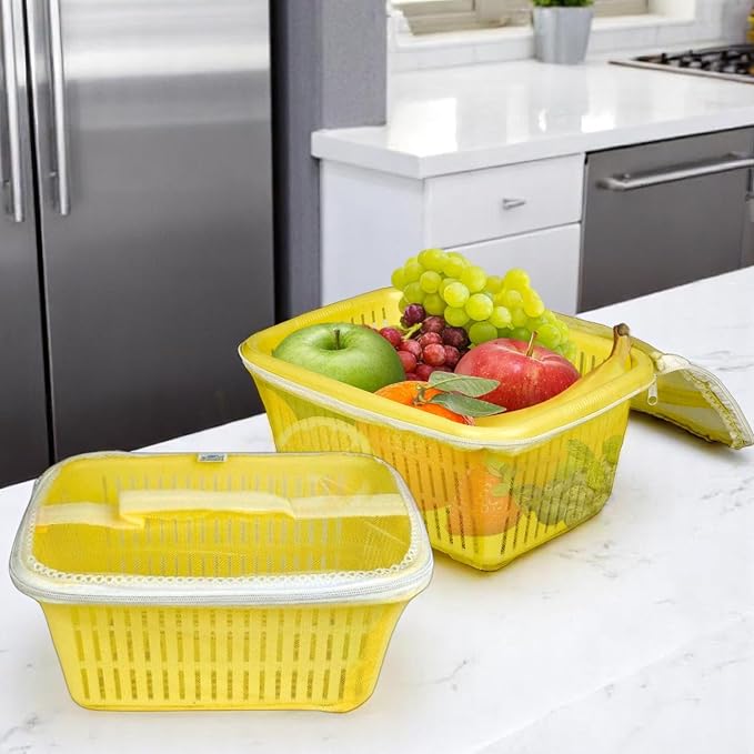 Go Hooked Multipurpose Plastic Storage/Gift Basket With Net Cover | Stylish Basket With Zip Net Cover Pack Of 4 (Yellow) - Image 2