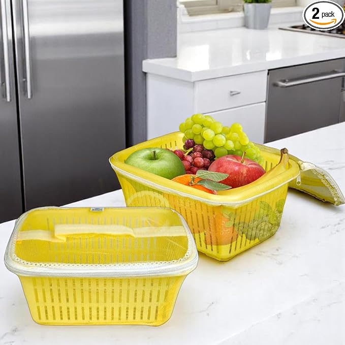 Go Hooked Multipurpose Plastic Storage/Gift Basket With Net Cover | Stylish Basket With Zip Net Cover Pack of 2 Versatile Practical Solutions Convenient Storage Maximize Space (Yellow) by Go+Hooked