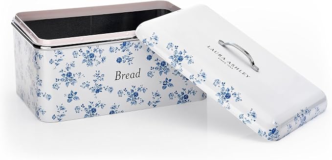 Laura Ashley Elveden Navy Large Bread Box for Kitchen Countertop - Breadbox | Durable Bread Storage Container, Food Grade Metal Bread Bin, Removable Lid, Keep Bread Fresh, Rust Resistant, Easy to Clean by Unknown