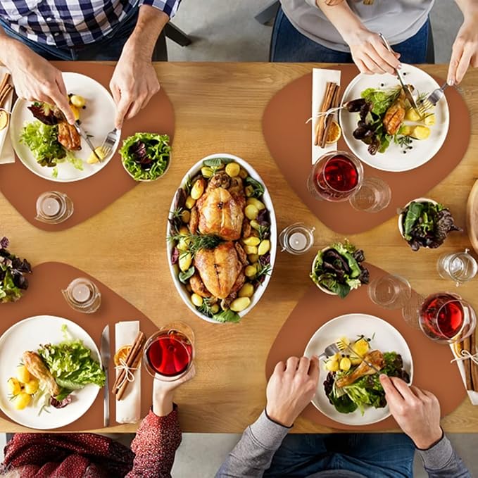 Faux Leather Placemats Set of 4, Wipeable & Washable Table Mats | Waterproof, Heat-Resistant & Easy to Clean Round Place Mats for Dining & Kitchen, 17''x13'', Brown - Image 4