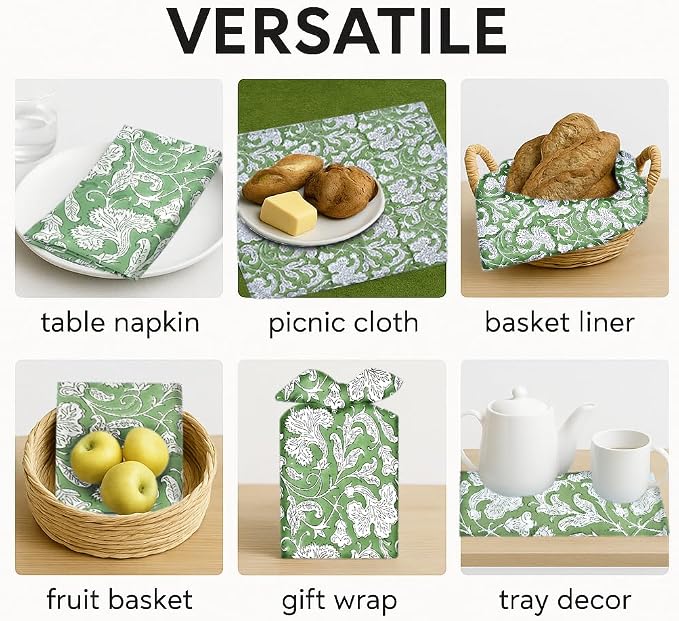Sage Green Hand Block Print 100% Cotton Napkins 18" x 18" (Set of 4) Reuseable Kitchen Napkins Cloth Decor Dinner Party Wedding Cocktail Gift for Spring, Easter, Summer - Image 7