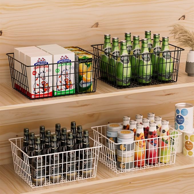 SANNO Large Freezer Baskets Metal Storage Organizer Bin Basket Wire Storage Basket for Kitchen Pantry Bathroom Large Metal Farmhouse Food Fruit Produce Organizer Bins,black,8 - Image 3