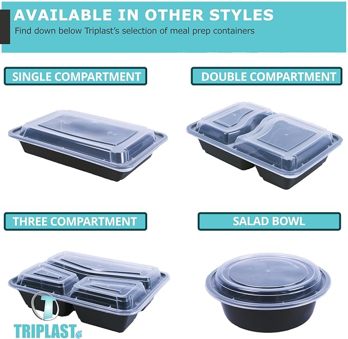 Triplast 100 x Meal Prep Containers (1 Compartment, 28oz) - Microwave, Freezer & Dishwasher Safe – BPA Free, Reusable, Leakproof & Stackable Food Storage Takeaway Boxes for Home, Office & School - Image 7