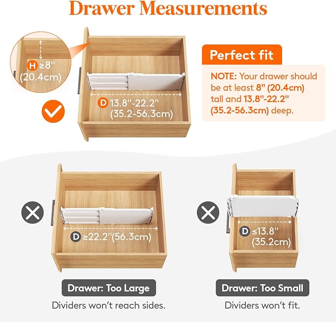 Lifewit 8" Tall Drawer Dividers, Adjustable Deep Drawer Organizer Clothes | 6 Pack 13.8"-22.2" Expandable White Plastic Separators for Dresser, Kitchen, Cabinet, Closet, Office Organization & Storage - Image 3