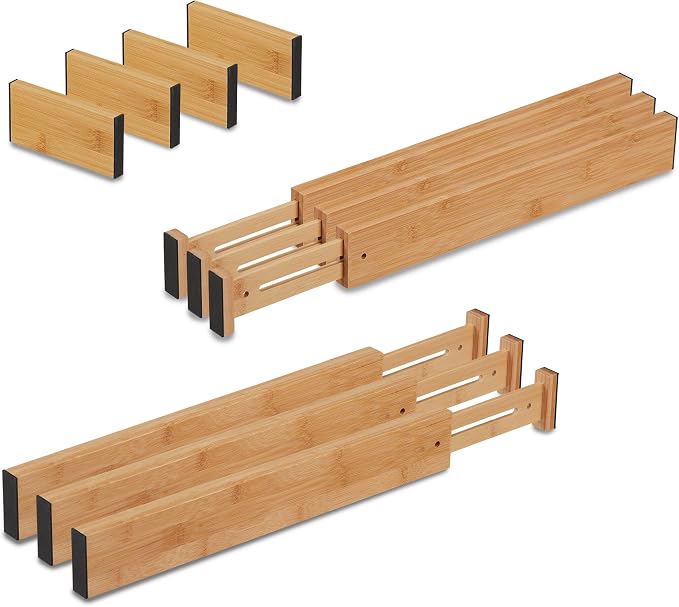 Relaxdays Drawer Dividers 10 Piece Set Adjustable Length from 43.5 to 56.5 cm Bamboo Drawer Divider Kitchen Natural 6 x 56.5 x 2 cm by Relaxdays