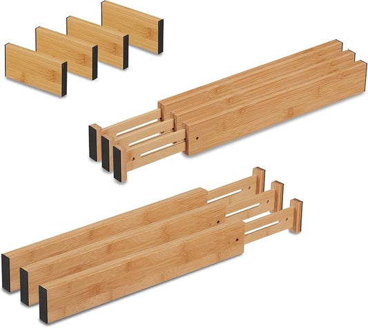 Relaxdays Drawer Dividers 10 Piece Set Adjustable Length from 43.5 to 56.5 cm Bamboo Drawer Divider Kitchen Natural 6 x 56.5 x 2 cm by Relaxdays