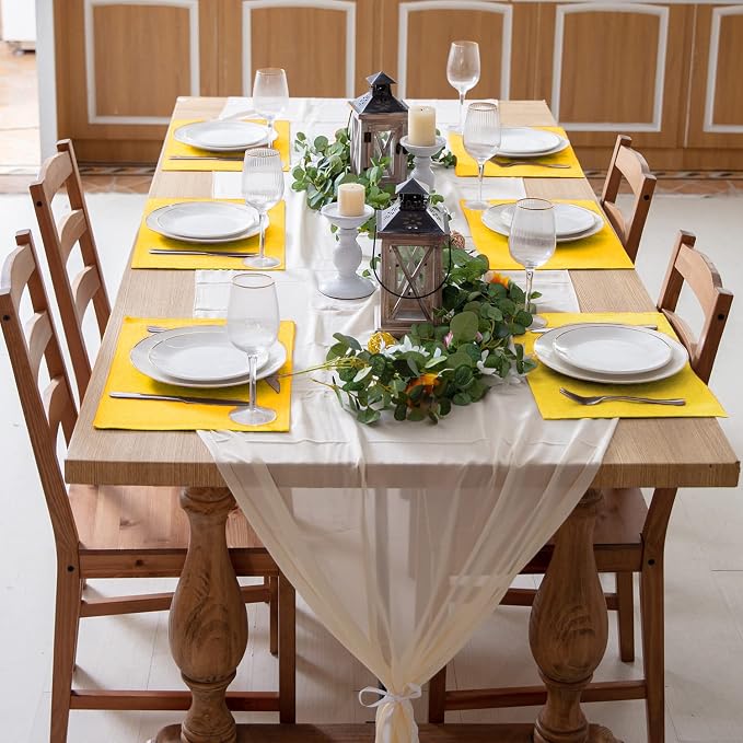 Cloth Yellow Placemats Set of 8, Linen Type Fabric Placemats Machine Washable Heat Resistant Placemats Polyester Place Mats for Halloween, Thanksgiving and Christmas Dining Table (Yellow) - Image 6