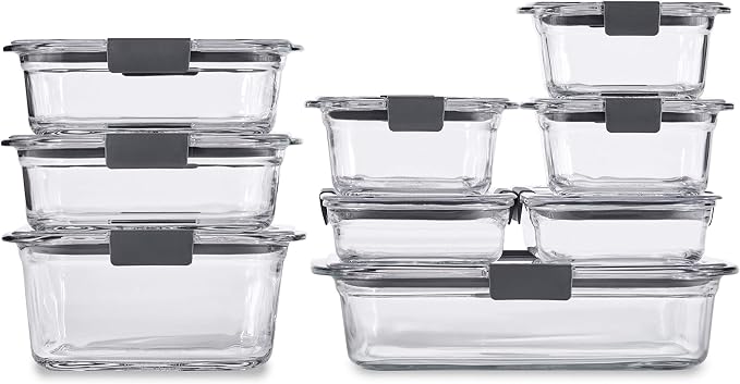 Rubbermaid 44-Piece Brilliance Food Storage Containers, Clear/Grey & Brilliance Glass Storage Set of 9 Food Containers with Lids (18 Pieces Total), Set, Assorted, Clear - Image 5