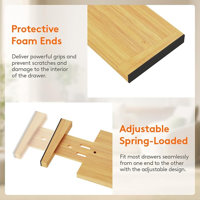 Lifewit 4" High 5 Pack Bamboo Drawer Dividers 43-54cm/17-21.5" Adjustable Wooden Drawer Organizer for Clothes/Utensils, Expandable Drawer Separator for Dresser/Kitchen/Bedroom/Office Organization - Image 5