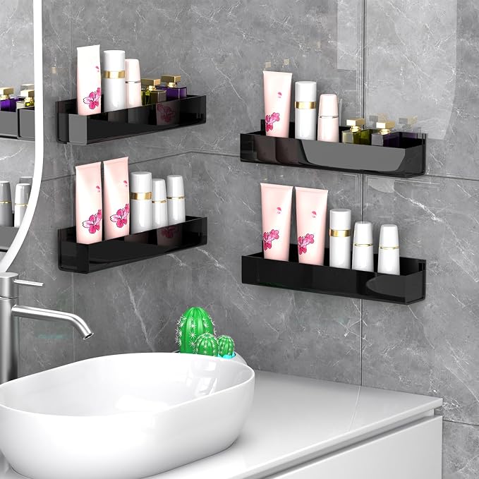 PMMASTO Adhesive Acrylic Spice Rack Organizer for Wall with Nano Double Sided Tape, Spice Shelf Organization for Kitchen Cabinet Door/Pantry Door, Wall Mount Seasoning Rack (Black - 4 Pack) - Image 5