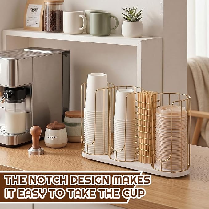 18oz Adjustable Coffee Cup Dispenser with Wooden Base, Cup and Lid Holder, Cups Holder Organizer for Coffee Pod Straw and Lid Storage(4-compartment Single,Color 4) - Image 3