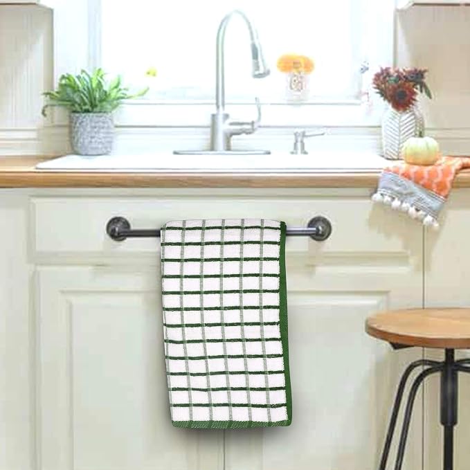 Urban Villa Kitchen Towels Cotton Dish Towels 20”x30” (Set of 3) Green Wht - Image 6