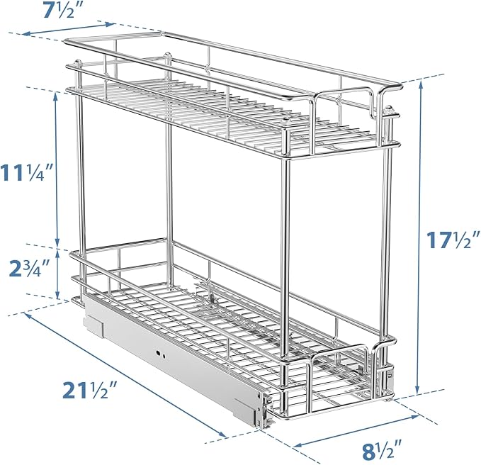 ROOMTEC Pull Out Spice Rack for Narrow Cabinet (8½" W X 21" D),2 Tier Slide Out Cabinet Organizer and Pull Out Shelves Under Cabinet Storage for Kitchen, Chrome - Image 5