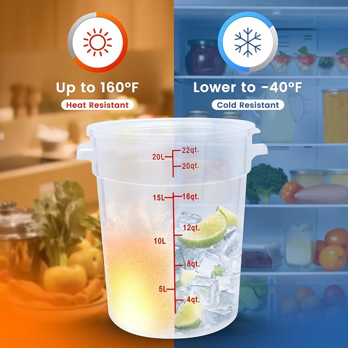 4 Pack 22QT Round Food Storage Containers with Lids | NSF, BPA-free PP containers with scale, label and measuring cup, stackable for prep, storage, freezer. Dishwasher safe - Image 6