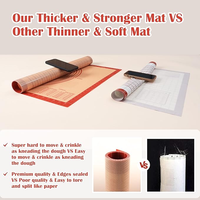 Non-slip Silicone Pastry Mat Extra Large Measurements 36''x 24'' Baking Mat | Silicone Baking Mat Counter/Dough Rolling/Oven Liner/Fondant/Pie Crust Sourdough Bread Baking Supplies（Red） - Image 5