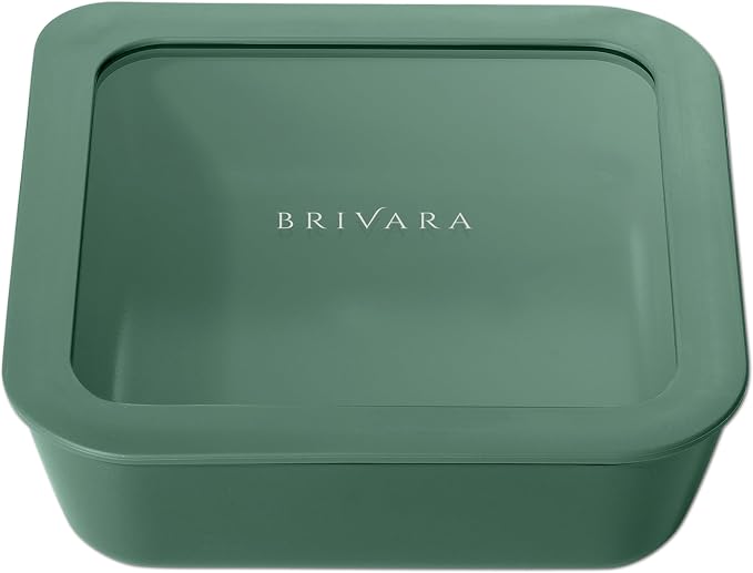 Glass Food Storage Container with Lid, 5-Cup Medium Square | Microwave-Safe Airtight Lid, Oven-Safe Ceramic-Coated Glass | Zero Plastic, No PFAS/PFOA/BPA, Reusable [Pine] by BrivaraHome