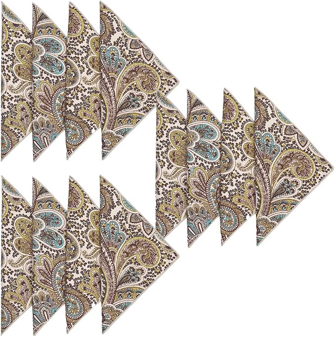 Cloth Napkins 100% Cotton Fabric Linen Napkins 18" x 18" Dinner Table Decor, Party Ideas, Brown, Turquoise Blue Fabric, Use with Tablecloth for Table Settings, Tablescapes Set 12 by DECORATIVETHINGS