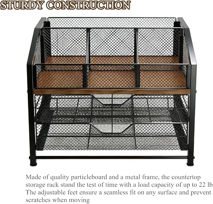 Coffee Bar Organizer - 2-Tier K-Cup & Coffee Pod Holder Stand with Dividers - Storage for Coffee Pods, K Cups, Syrup Bottles, Mugs, Creamer, Stirrers, Sugar Packets, Tea Bags - Image 3