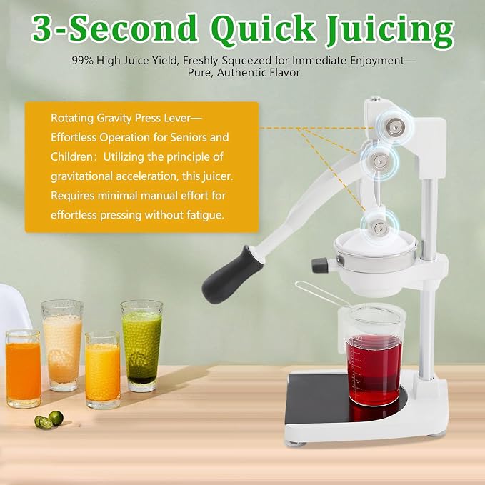 Cast Iron Juicer 304 Stainless Steel Citrus Press & Lemon Squeezer Fresh Fruit Juice Extractor Manual Juicers for Orange Grapefruit Lemon Lime Pomegranate and Much More,Easy to Clean and Use - Image 5