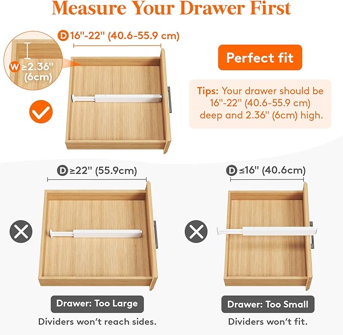 Lifewit 2.36" Upgrade Kitchen Drawer Dividers, Adjustable Drawer Organizer | 16"-22" Expandable White Drawer Separator for Clothes/Utensils, Dresser/Cabinet/Closet/Nursery Organization & Storage, 8 Pack - Image 4