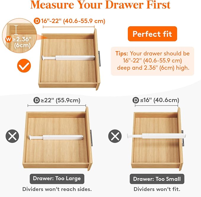 Lifewit 2.36" Upgrade Kitchen Drawer Dividers, Adjustable Drawer Organizer | 12 Pack 16"-22" Expandable White Drawer Separator for Clothes/Utensils, Dresser/Cabinet/Closet/Nursery Organization & Storage - Image 4