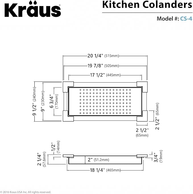 Kraus CS-4 Stainless Steel Colander 20 1/4 inch - Image 2