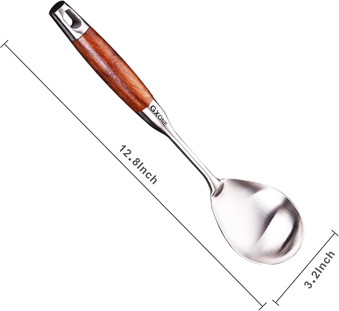 Large Serving & Cooking Spoon,for Cooking and Buffets,304 Stainless Steel | 304 Stainless Steel Kitchen Utensil,Wooden Handle - Image 2