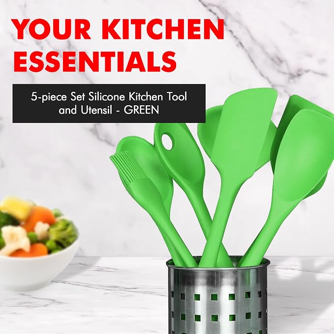 Chef Craft Premium Silicone Kitchen Tool and Utensil Set, 5 Piece, Green - Image 2