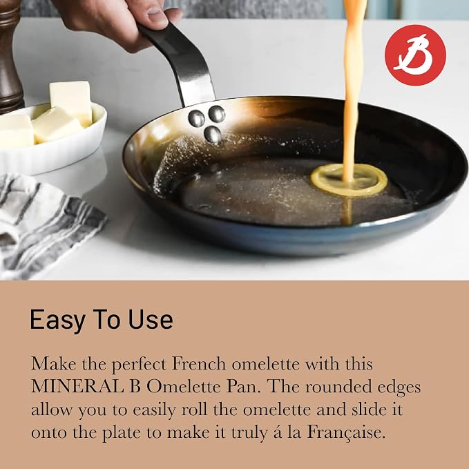 de Buyer MINERAL B Carbon Steel Omelette Pan - 11” Diameter, 8.3” Cooking Surface - Naturally Non-Stick Finish - Made in France - Image 5