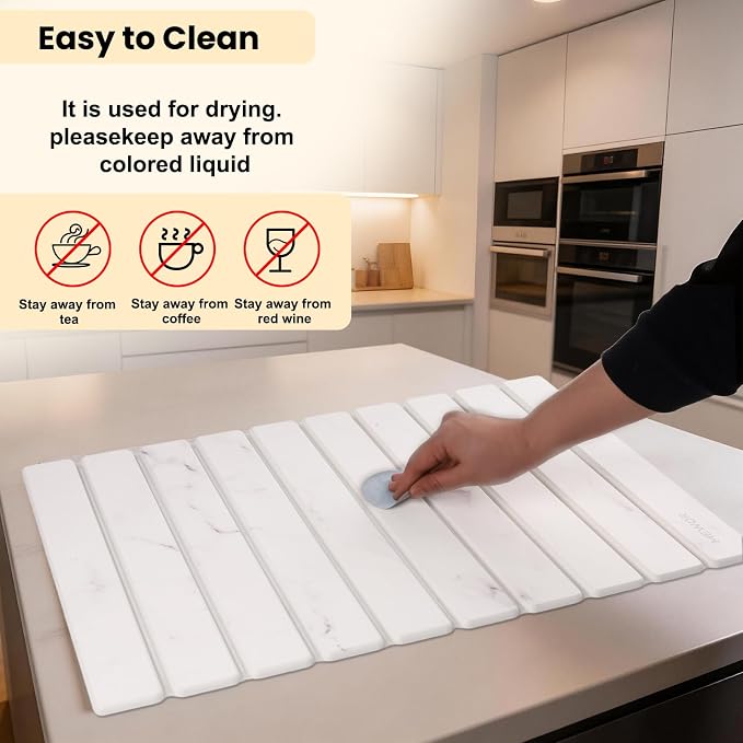 Stone Drying Mat for Kitchen Counter, 24"(L)×16"(W), Collapsible Quick Dry Stone Dishes Mats, Absorbent Diatomaceous Earth Mats for Kitchen, Bathroom - Image 5