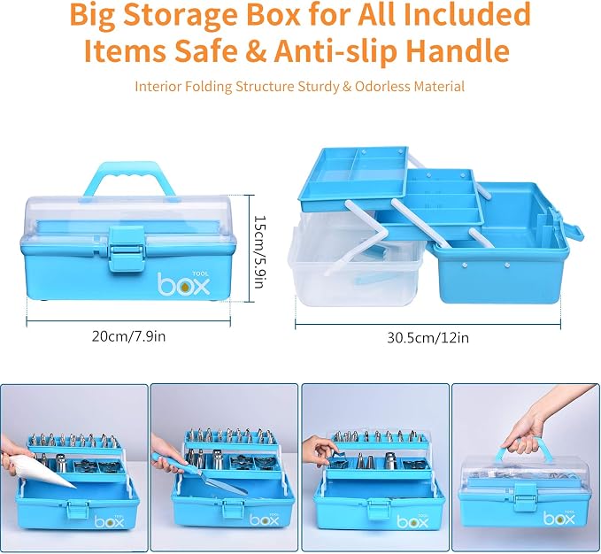 Cake Decorating Tools Supplies Kit: 236pcs Baking Accessories with Storage Case - Piping Bags and Icing Tips Set - Cupcake Cookie Frosting Fondant Bakery Set for Adults Beginners or Professional, Blue - Image 3