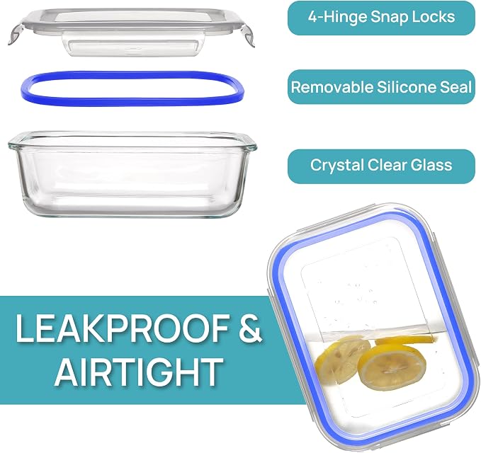 Vtopmart 5Pack 22oz Glass Storage Containers with Lids, Blue | Glass Meal Prep Food Container Sets, Snap Airtight Lid, For Microwave, Oven, Freezer and Dishwasher, BPA Free - Image 6