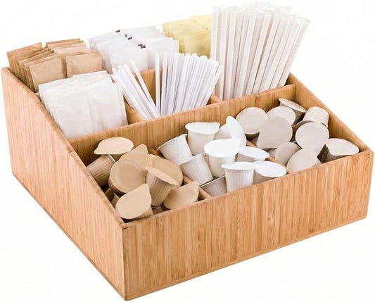 Restaurantware-11.75 x 5.5 Inch Coffee Condiment Organizer, 1 Square Creamer Organizer - 9 Compartments, Break-Resistant, Bamboo Coffee Accessory Caddy, Won't Chip, For Sugar Packets And Creamers by Restaurantware