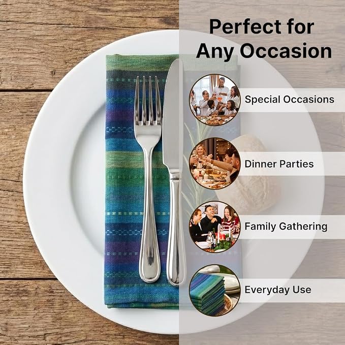 LFH Home Cotton Rich Cloth Salsa Napkin Set of 12 Washable Soft Durable Striped Table Napkins for Dining Wedding Daily Use Reusable Eco-Friendly Fabric Napkins for Elegant Settings(18x18)-Violet Multi - Image 4