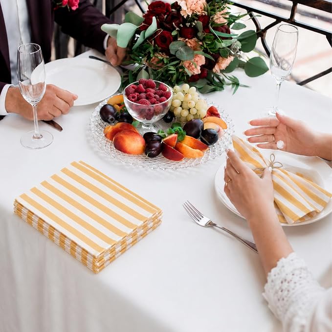 Funnymoom 12 Pcs Yellow Striped Cloth Napkins Reusable Napkins Party Dinner Soft Absorbent for Home Table Decoration Holiday Party Kitchen Supplies - Image 5